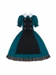 Peacock Blue White Rose Embroidery Vintage Buttons Black Lace Hemline Classic Lolita Dress
