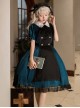 Peacock Blue White Rose Embroidery Vintage Buttons Black Lace Hemline Classic Lolita Dress