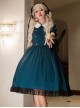 Peacock Blue White Rose Embroidery Vintage Buttons Black Lace Hemline Classic Lolita Dress