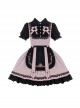 Black Pink Color Contrast Fake Two-Piece Bowknot Decorative Buckle Rose Embroidery Stitching Cross Lace Edge Sweet Lolita Dress