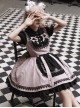 Black Pink Color Contrast Fake Two-Piece Bowknot Decorative Buckle Rose Embroidery Stitching Cross Lace Edge Sweet Lolita Dress