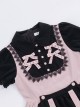 Black Pink Color Contrast Fake Two-Piece Bowknot Decorative Buckle Rose Embroidery Stitching Cross Lace Edge Sweet Lolita Dress