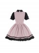 Black Pink Color Contrast Fake Two-Piece Bowknot Decorative Buckle Rose Embroidery Stitching Cross Lace Edge Sweet Lolita Dress