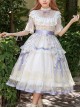 Edwardian Collar Bowknot Decoration Puff Sleeves Lace Ruffles Exquisite Printing Mosaic Crystal Yarn Classic Lolita Short-Sleeved Dress
