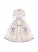 Edwardian Collar Bowknot Decoration Puff Sleeves Lace Ruffles Exquisite Printing Mosaic Crystal Yarn Classic Lolita Short-Sleeved Dress