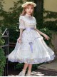 Edwardian Collar Bowknot Decoration Puff Sleeves Lace Ruffles Exquisite Printing Mosaic Crystal Yarn Classic Lolita Short-Sleeved Dress