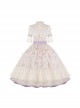 Edwardian Collar Bowknot Decoration Puff Sleeves Lace Ruffles Exquisite Printing Mosaic Crystal Yarn Classic Lolita Short-Sleeved Dress