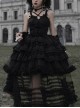 Double Strap Bow Ribbon Rose Pendant Layered Dress Design Elegant Flowy Gothic Lolita Dress Set