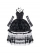 Double Strap Bow Ribbon Rose Pendant Layered Dress Design Elegant Flowy Gothic Lolita Dress Set