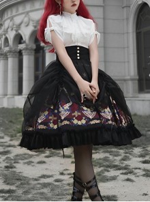 Decameron Series High-Waist Exquisite Printed Organza Three-Dimensional Stitching Ruffled Classic Lolita Skirt