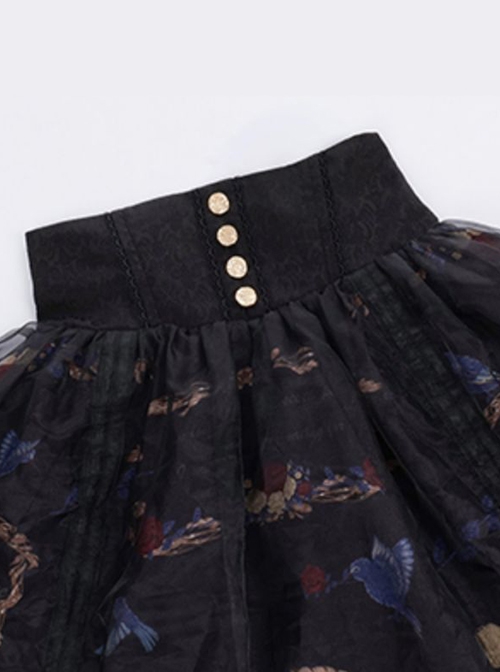 Decameron Series High-Waist Exquisite Printed Organza Three-Dimensional Stitching Ruffled Classic Lolita Skirt