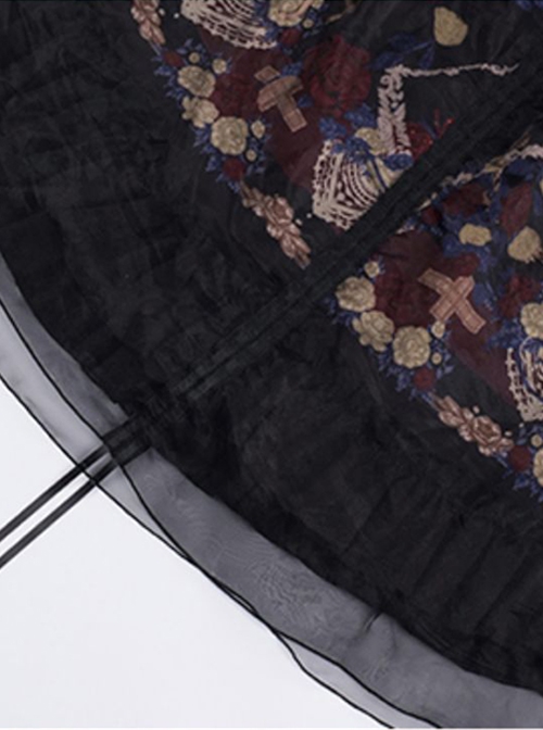 Decameron Series High-Waist Exquisite Printed Organza Three-Dimensional Stitching Ruffled Classic Lolita Skirt