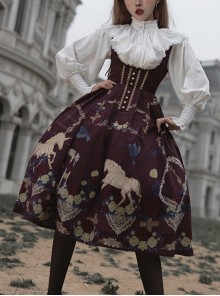Decameron Series Neckline Gold Lace Buttons Embellished With Delicate Ornate Print Classic Lolita Skirt