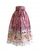 All-Match Bear Print Lace Skirt High Waist Back Tie Classic Lolita Skirt