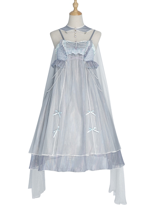 Little Mermaid Series Pearl Chain Decorated Lace Fairy Elegant Classic Lolita Sleeveless Dress