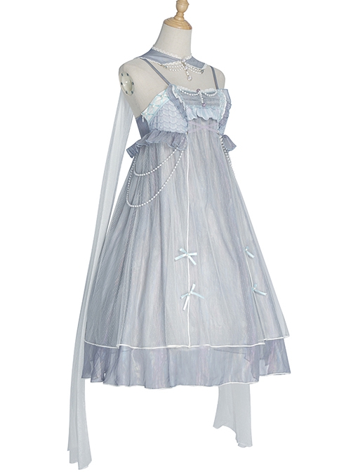 Little Mermaid Series Pearl Chain Decorated Lace Fairy Elegant Classic Lolita Sleeveless Dress