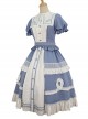 Blue-White Color Matching Stand Collar Lapel Periwinkle Embroidery Lace Decoration Exquisite Button Puff Sleeves Classic Lolita Top Skirt Set