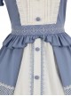 Blue-White Color Matching Stand Collar Lapel Periwinkle Embroidery Lace Decoration Exquisite Button Puff Sleeves Classic Lolita Top Skirt Set