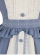 Blue-White Color Matching Stand Collar Lapel Periwinkle Embroidery Lace Decoration Exquisite Button Puff Sleeves Classic Lolita Top Skirt Set