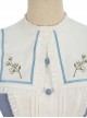 Blue-White Color Matching Stand Collar Lapel Periwinkle Embroidery Lace Decoration Exquisite Button Puff Sleeves Classic Lolita Top Skirt Set