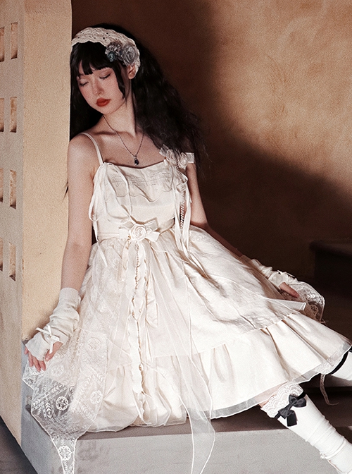 Pure Color Irregular Skirt Three-Dimensional Flower Corsage Waist Chain Elegant Sleeveless Classic Lolita Dress