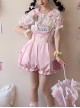Little Monster Series Pink Doll Collar Lace Trim Cartoon Patch Decoration Sweet Lolita Shirt Bib shorts Suit