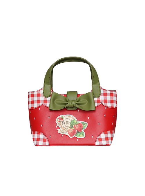 Strawberry Picnic Series Idyllic Strawberry Handpainted Printing Collage Three-dimensional Bow Decoration Sweet Lolita Messenger Handbag