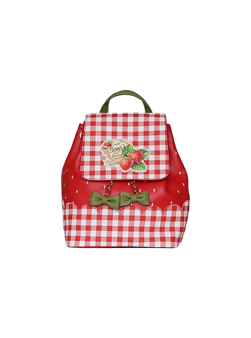 Strawberry Picnic Series Hand-painted Printing Collage Contrasting Color Butterfly Suction Buckle Drawstring Design Sweet Lolita Portable Backpack