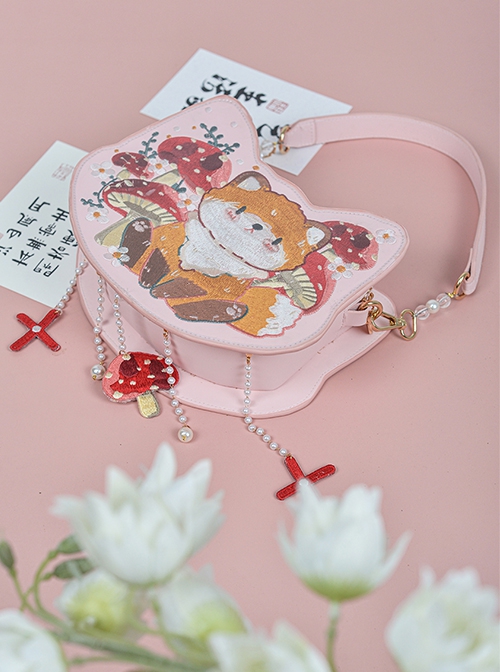 Little Fox Series Exquisite Embroidery Pearl Chain Decorative Mushroom Pendant Hanfu Handbag