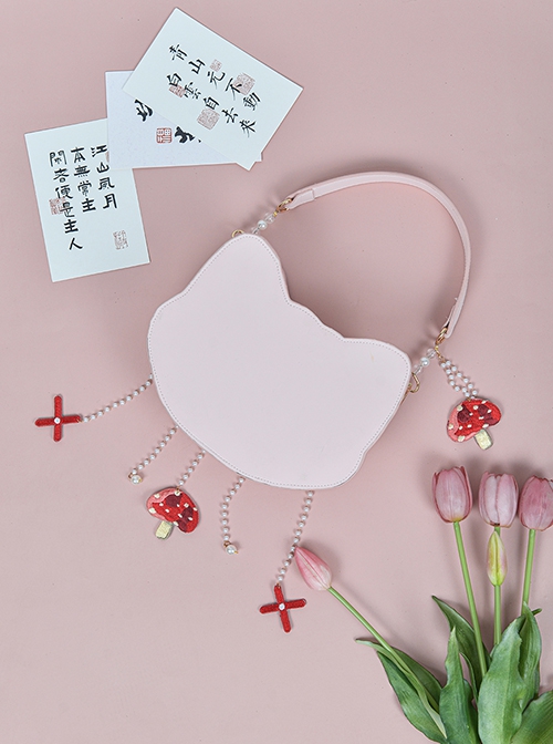 Little Fox Series Exquisite Embroidery Pearl Chain Decorative Mushroom Pendant Hanfu Handbag