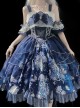 Jellyfish Series Butterfly Embroidery Pearl Decorate Plant Floral Print Blue Classic Lolita Sleeveless Dress Set