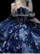 Jellyfish Series Butterfly Embroidery Pearl Decorate Plant Floral Print Blue Classic Lolita Sleeveless Dress Set