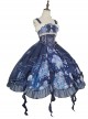 Jellyfish Series Butterfly Embroidery Pearl Decorate Plant Floral Print Blue Classic Lolita Sleeveless Dress Set