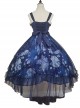 Jellyfish Series Butterfly Embroidery Pearl Decorate Plant Floral Print Blue Classic Lolita Sleeveless Dress Set