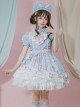 Little Fulla Series Ingot Neck Cute Rabbit Love Print Puff Sleeve Design Sweet Lolita Short-Sleeved Dress Set