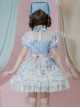 Little Fulla Series Ingot Neck Cute Rabbit Love Print Puff Sleeve Design Sweet Lolita Short-Sleeved Dress Set