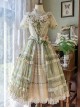 Elegant Floral Print Corset Bowknot Brooch Decoration Green Fresh Classic Lolita Top Skirt Corset Set