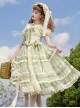 Elegant Floral Print Corset Bowknot Brooch Decoration Green Fresh Classic Lolita Top Skirt Corset Set
