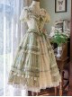 Elegant Floral Print Corset Bowknot Brooch Decoration Green Fresh Classic Lolita Top Skirt Corset Set