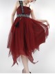 Chinese Style Han Element Red Print Irregular Hem Design Tassel Decoration Simple Hanfu Sleeveless Dress