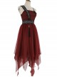 Chinese Style Han Element Red Print Irregular Hem Design Tassel Decoration Simple Hanfu Sleeveless Dress