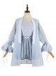 Blue Printed Simple Chinese Style Binding Band Long-Sleeved Coat Han Element Hanfu Suit