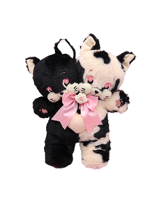 Kawaii Fashion Black White Double Heads Milk Cow Kitty Cute Plush Doll Bag