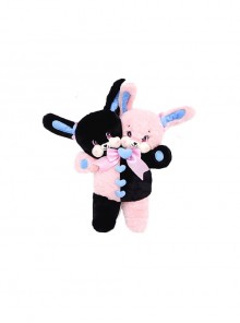 Kawaii Fashion Cute Double Heads Black And Pink Bunny Plush Doll Bag