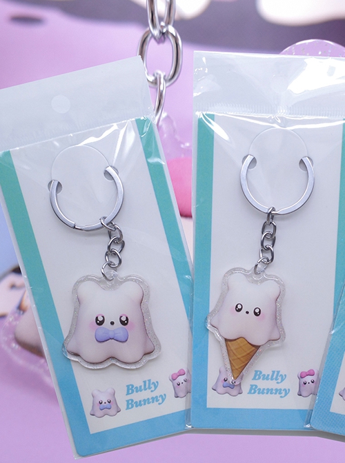 Kawaii Fashion Little Bear Ghost Series Bear With Blue Bowknot Glitter Acrylic Key Chain