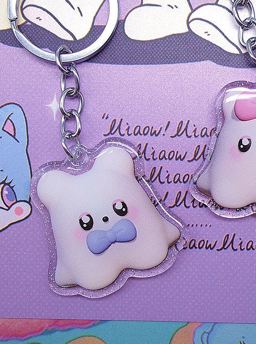 Kawaii Fashion Little Bear Ghost Series Bear With Blue Bowknot Glitter Acrylic Key Chain