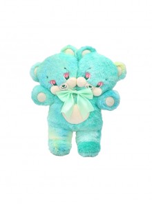 Mint Cute Quirky Kawaii Fashion Two Headed Teddy Bear Plush Doll Bag Crossbody