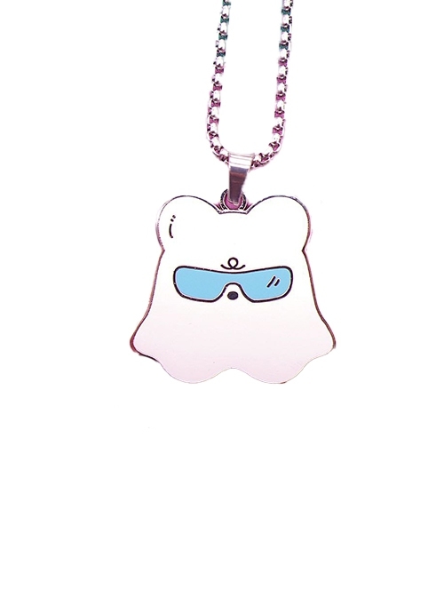 Cute Ghost Bear In Blue Sunglasses Kawaii Fashion Pendant Necklace