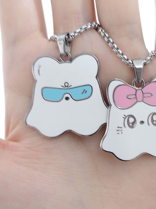 Cute Ghost Bear In Blue Sunglasses Kawaii Fashion Pendant Necklace