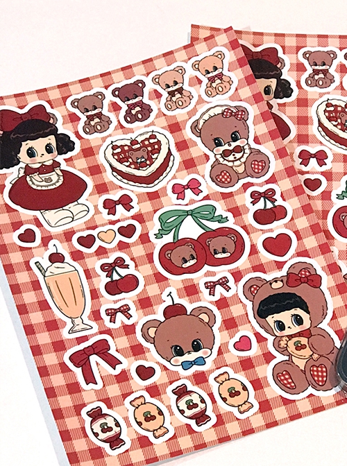 Kawaii Fashion Cherry Bears Cute Waterproof Decrorational Stickers
